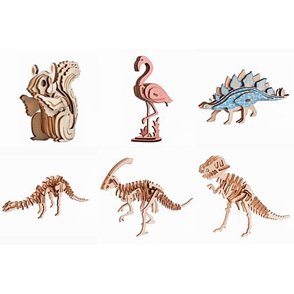 Kits de jouets d'animaux d'assemblage en bois bricolage pour garçons et filles, 3d modèle de puzzle pour les enfants, jouets intelligents pour enfants, écureuil/flamant rose/dinosaure