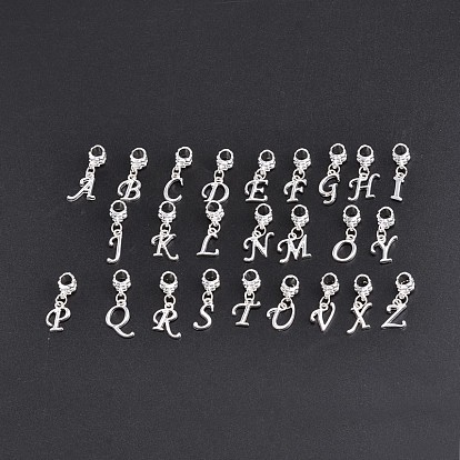 Large Hole Platinum Plated Alloy Letter Pendant European Dangle Charms, 24~30mm, Hole: 5mm