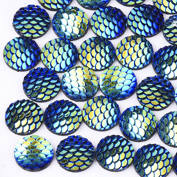 Cabuchones de resina, ab color, redonda plana con escala de pescado de sirena