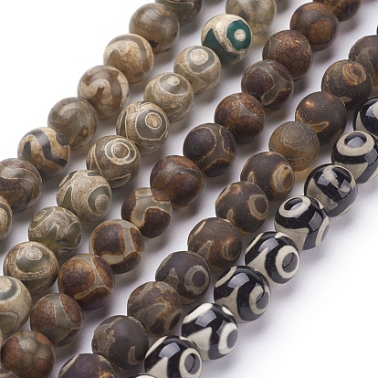 Natural Agate Beads Strands, Dyed,  Mixed Color, Round