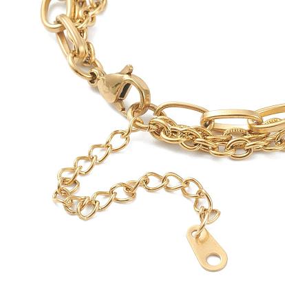 304 bracelets multi-rangs chaîne forçat en acier inoxydable, avec fermoir pince de homard, 