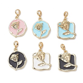 Flower Alloy Enamel European Dangle Charms Sets, Large Hole Pendants, with 201 Stainless Steel Tube Bails