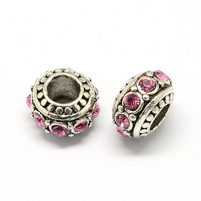 Alloy Rhinestone European Beads, Rondelle Large Hole Beads, 11x7mm, Hole: 5mm