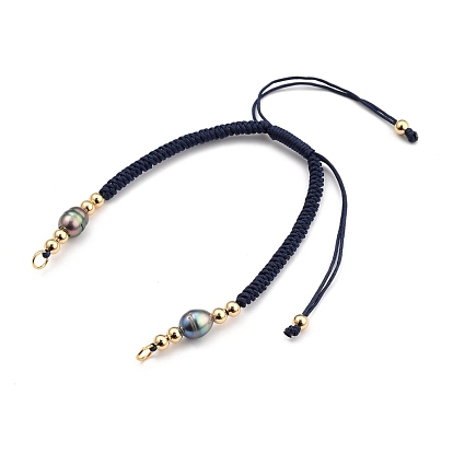 Adjustable Braided Nylon Thread Bracelet Making, with Brass Beads, Natural Cultured Freshwater Pearl Beads and 304 Stainless Steel Jump Rings