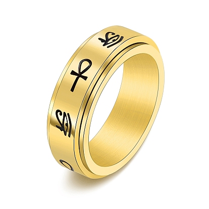 Oeil d'horus et ankh croix motif titane acier rotatif fidget band ring, Fidget Spinner Ring pour soulager le stress anxieux