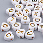 Galvanoplastie perles acryliques opaques, trou horizontal, coeur avec des lettres dorées mélangées