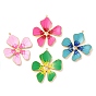 304 Stainless Steel Enamel Pendants, with Rhinestones, Real 18K Gold Plated, Flower Charm
