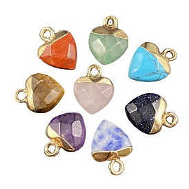 Gemstone Charms, with Golden Tone Metal Loops, Heart