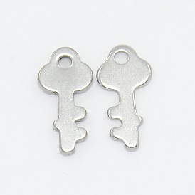 Trendy 304 Stainless Steel Key Necklace Pendants, 13x7x1mm, Hole: 1.5mm