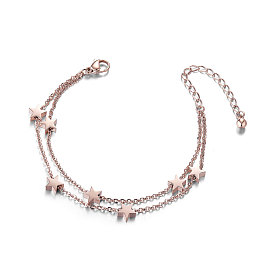 SHEGRACE Chic Titanium Steel Multi-strand Bracelets, Double Layered Bracelet, with Stars, 150mm