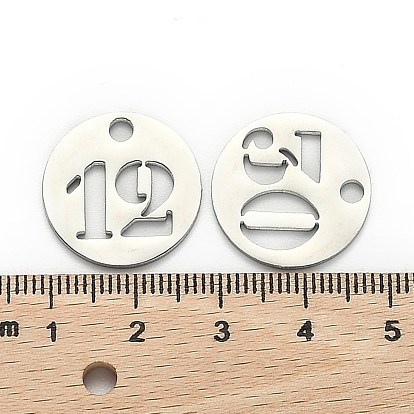 304 Stainless Steel Pendants, Cut-Out, Hollow, Flat Round with Number, Stainless Steel Color
