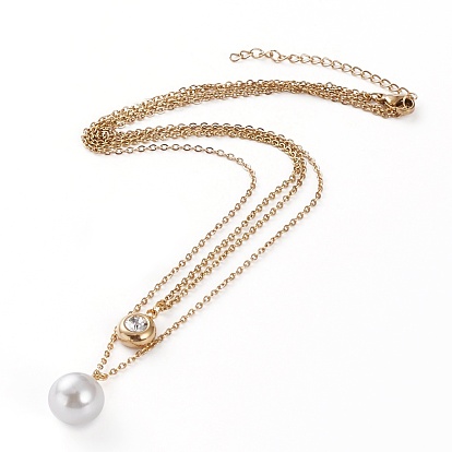 304 définit bijoux en acier inoxydable, chaînes torsadées colliers double couche et clous d'oreilles, avec des perles acryliques, strass et de homard fermoirs griffe, ronde