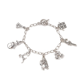 Christmas Tree & Snowman & Candy Cane & Gift Box Alloy Charm Bracelet, Iron Jewelry for Women