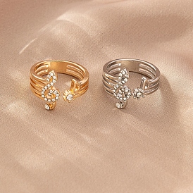 Alloy Rhinestone Rings for Women, Music Note