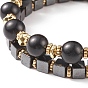 2Pcs 2 Style Natural Ebony Wood & Synthetic Hematite Beaded Stretch Bracelets Set, Gemstone Jewelry for Women