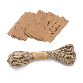 Rectangle Thank You Theme Kraft Paper Cord Display Cards, with 10m Bundle Hemp Rope