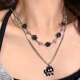 Black Cat Heart Zircon Double-layer Necklace - Sweet and Cool, Fashionable and Personalized.