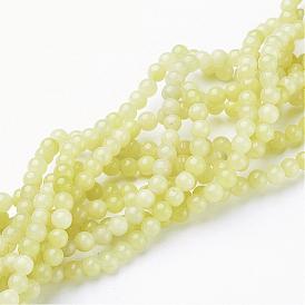 Brins de perles pierres fines naturelles , ronde, jade citron, ronde, 4mm, Trou: 0.8mm, 15 pouces ~16 pouces