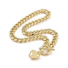 Brass Heart Pendant Necklace with Curb Chains for Women, Cadmium Free & Lead Free