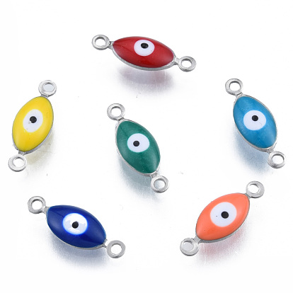 304 Stainless Steel Enamel Connector Charms, Stainless Steel Color, Horse Eye