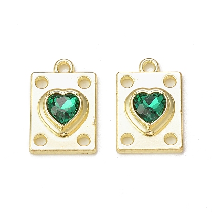 Rack Plating Alloy Glass Pendants, Rectangle with Heart Charms