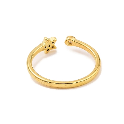 Clear Cubic Zirconia Star Open Cuff Ring, Brass Jewelry for Women