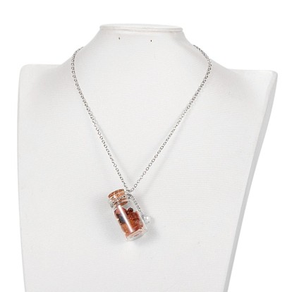 Милый дизайн стеклянных бутылок желающих кулон ожерелье, с драгоценный камень бисером и деревянными пробками, металлические цепи и жемчуг, 18 дюйм