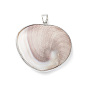 Natural Sea Shell Pendants, Heart Charms, with Platinum Plated Brass and Alloy Findings