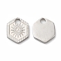 Ion Plating(IP) 316L Surgical Stainless Steel Charms, Hexagon with Sun Charm, Textured