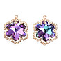 Glass Rhinestone Pendants, with Light Gold Plated Brass Findings, Snowflake, for Christmas