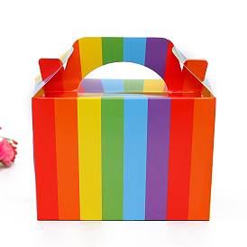Rainbow Color Folding Cardboard Paper Box, Food Packaging Box, Rectangle with Stripe Pattern