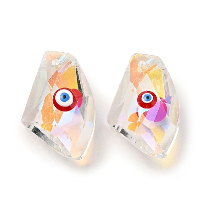 Transparent Glass Beads, with Enamel, Faceted, Polygon with Evil Eye Pattern