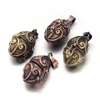 Carved Bicone Rack Plating Brass Prayer Box Pendants, Wish Box, Nickel Free, 24x16x14mm, Hole: 5x3mm