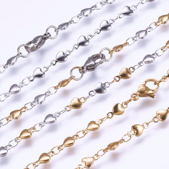 304 Stainless Steel Chain Necklaces, with Lobster Claw Clasps, Ion Plating (IP), Heart