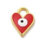 Bras Enamel Charms, Cadmium Free & Lead Free, Golden, Heart with Evil Eye