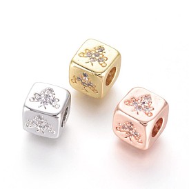 Brass Beads, with Micro Pave Cubic Zirconia, Cube with Bee