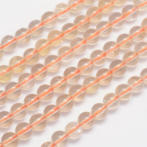 Citrino natural de hebras de perlas ronda, 6 mm, agujero: 1 mm, sobre 66 unidades / cadena, 15.5 pulgada