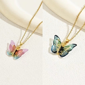 Plastic Butterfly Pendant Necklace with Golden Stainless Steel Chains