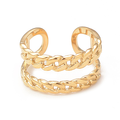 Placage ionique (ip) 304 anneau de manchette ouvert en forme de chaînes gourmettes en acier inoxydable, anneau creux pour femme