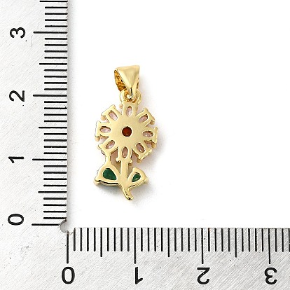 Rack Plating Brass Micro Pave Cubic Zirconia Pendants, Cadmium Free & Lead Free, Long-Lasting Plated, Flower