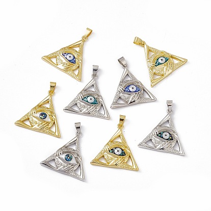 Colgantes de concha natural, amuletos triangulares con mal de ojo, teñido, con fornituras de latón chapado en cremallera, larga duración plateado
