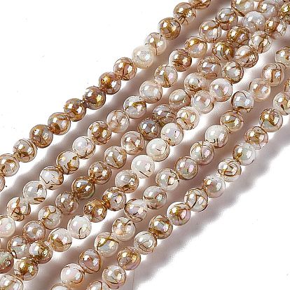Drawbench Style Natural Freshwater Shell Beads Strands, AB Color Plated, Round