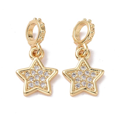 Brass Micro Pave Clear Cubic Zirconia Pendants, Cadmium Free & Lead Free, Star