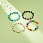 Synthetic Turquoise(Dyed) Cross & Skull Beaded Stretch Bracelet, Halloween Gemstone Jewelry for Kids