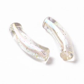UV Plating Iridescent Transparent Acrylic Beads, with Glitter Powder, Curved Tube