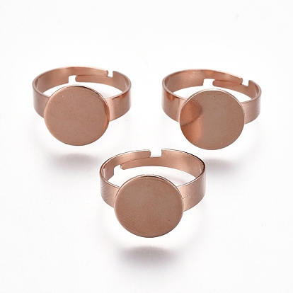 Componentes de anillos de dedo de acero inoxidable ajustables 201, fornituras base de anillo almohadilla, plano y redondo