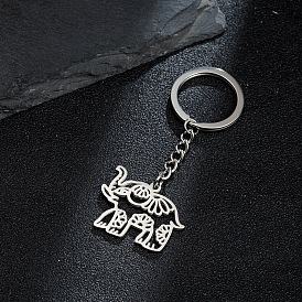 201 Stainless Steel Hollow Mandala Elephant Pendant Keychain, for Car Backpack Gift Pendant