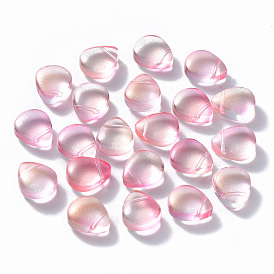 Transparent Spray Painted Glass Beads, Top Drilled Beads, with Glitter Powder, Teardrop