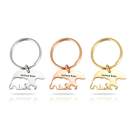 Mama Bear 304 Stainless Steel Pendant Keychain, for Mother's Day Gift