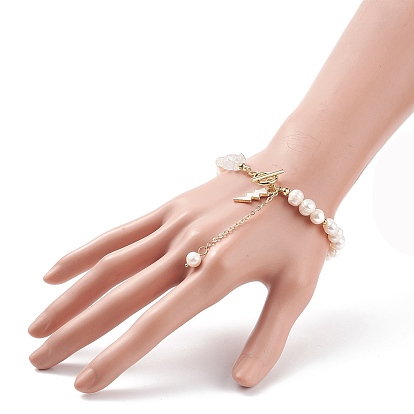 Bracelet en perles de pierres précieuses naturelles et perles avec breloques éclair en émail., bijoux en pierres précieuses pour femmes, or